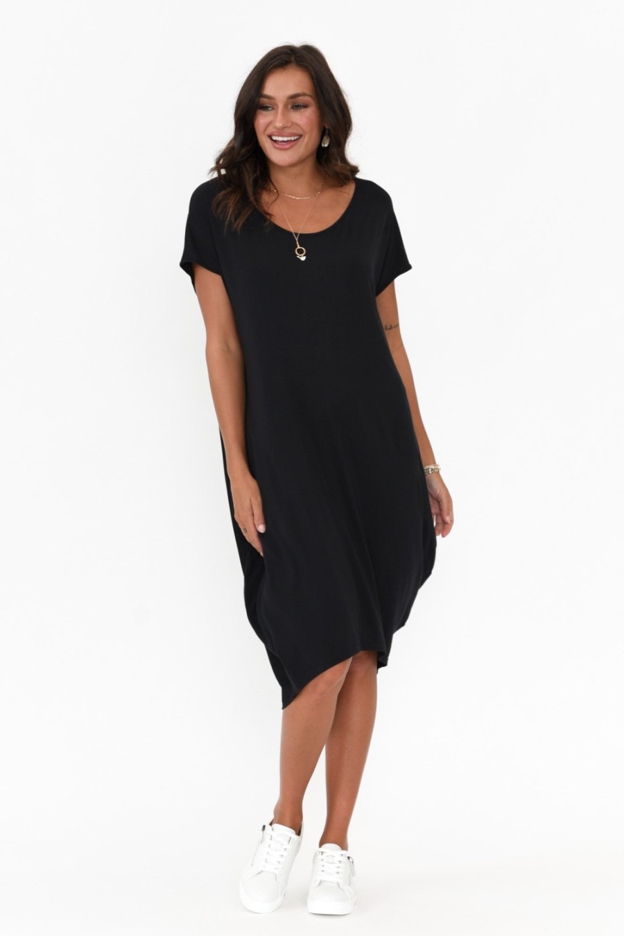 Clothing Tani Above Knee Dresses | Tulip Black Micro Modal Drape Dress