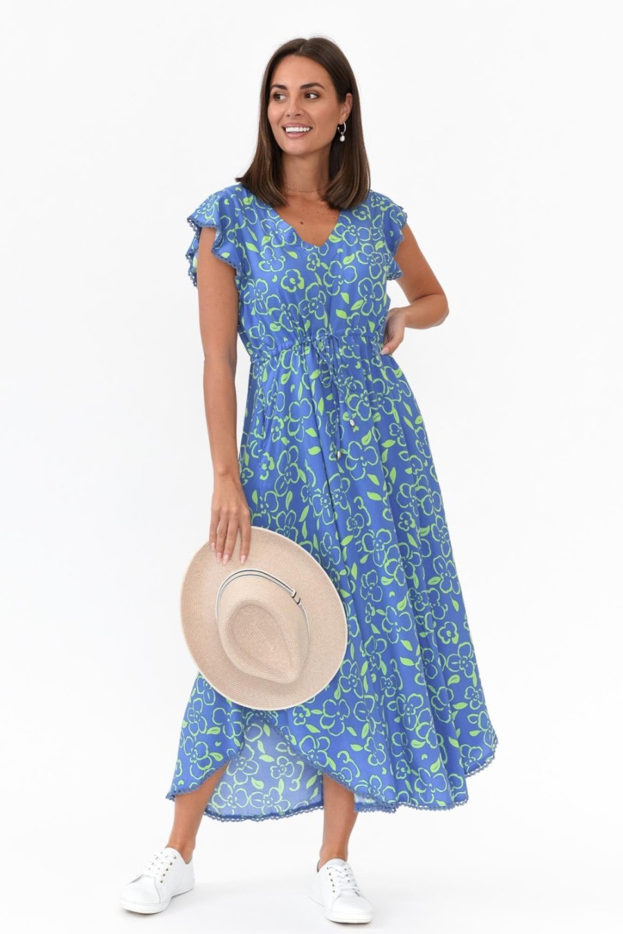 Clothing New U Collection Midi Dresses | Libby Blue Flower Midi Dress