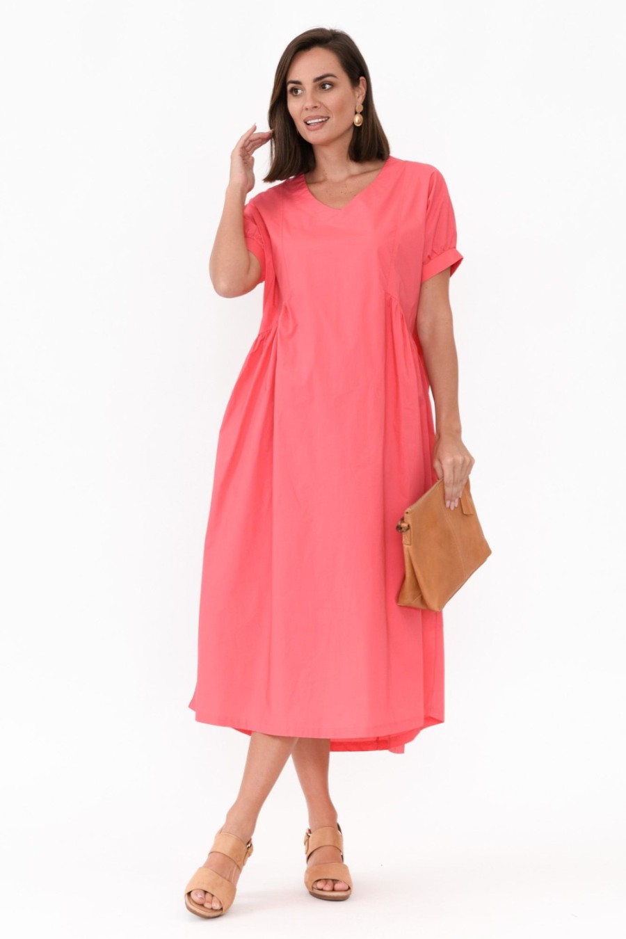 Clothing Tirelli Cotton Dresses | Hilda Pink Gathered Cotton Dress