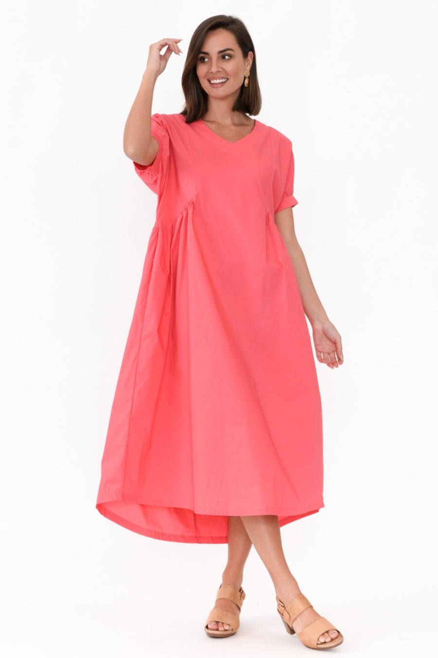 Clothing Tirelli Cotton Dresses | Hilda Pink Gathered Cotton Dress