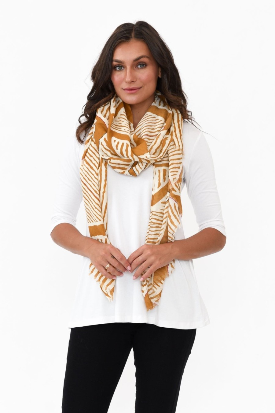 Clothing Lemon Tree Scarves | Marlene Orange Abstract Scarf