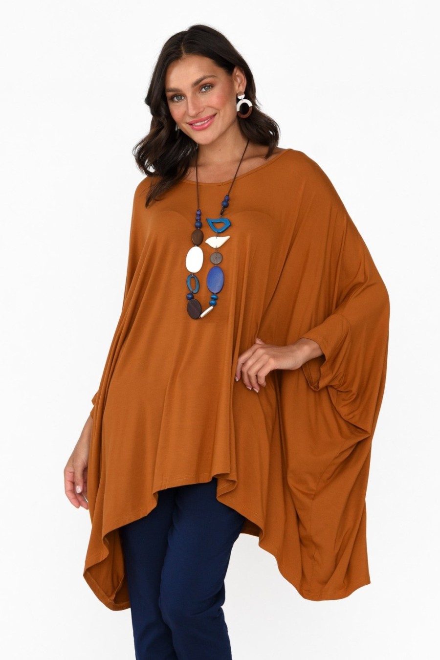 Clothing Pq Tunic Tops | Mocha Oversized Bamboo Drape Top