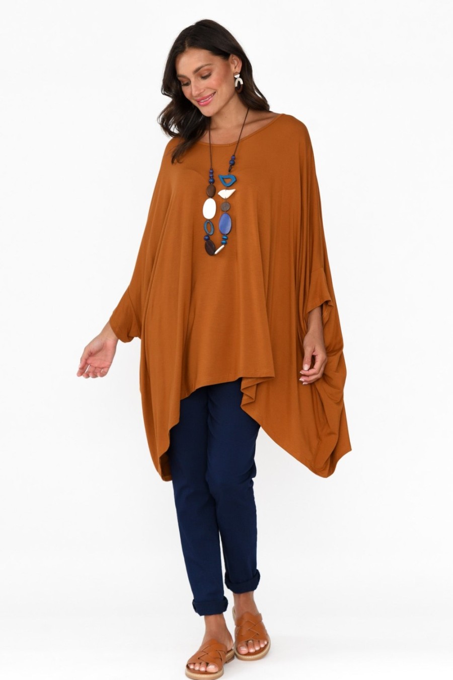 Clothing Pq Tunic Tops | Mocha Oversized Bamboo Drape Top