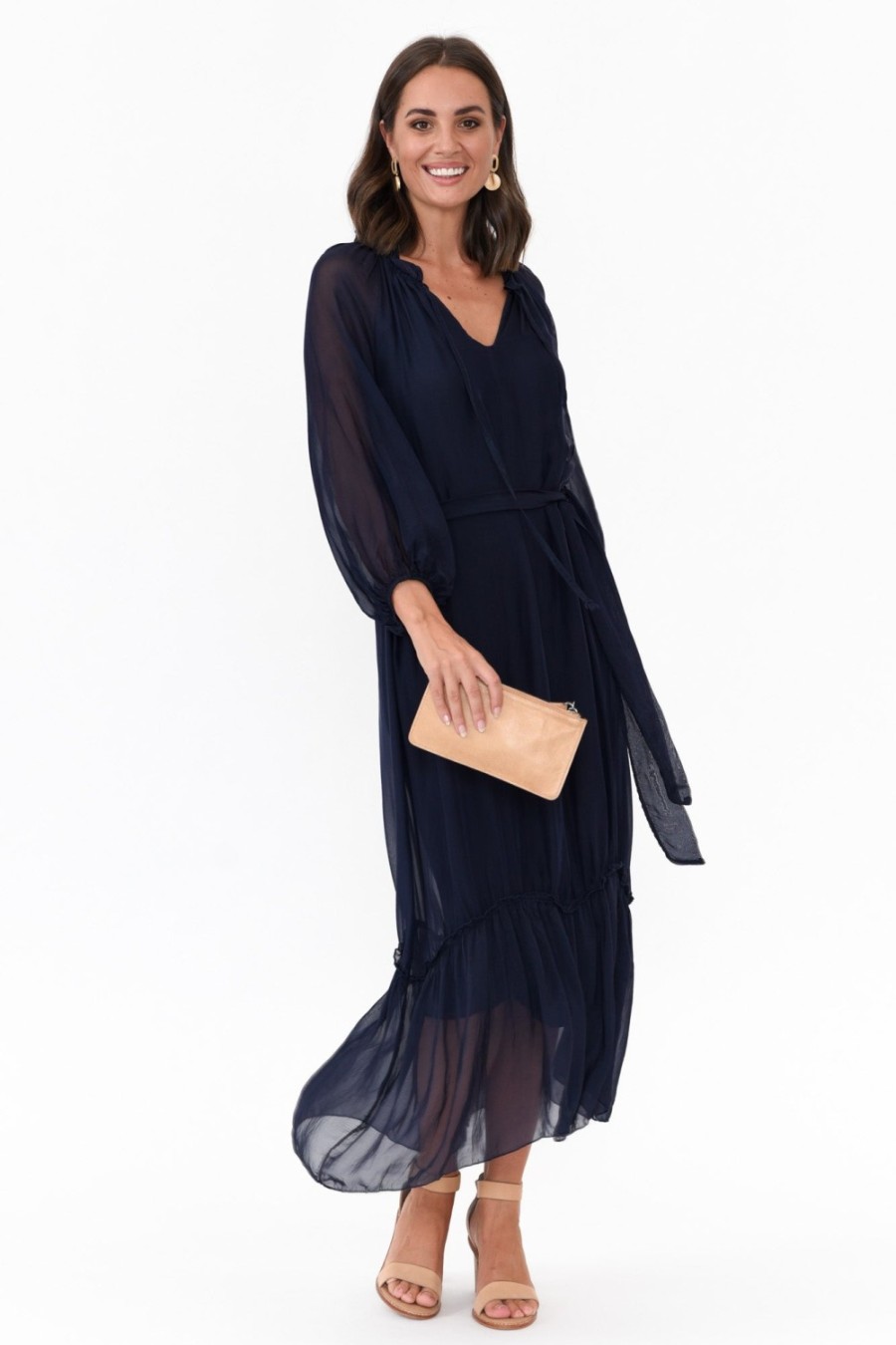 Clothing La Strada Maxi Dresses | Margo Navy Silk Maxi Dress