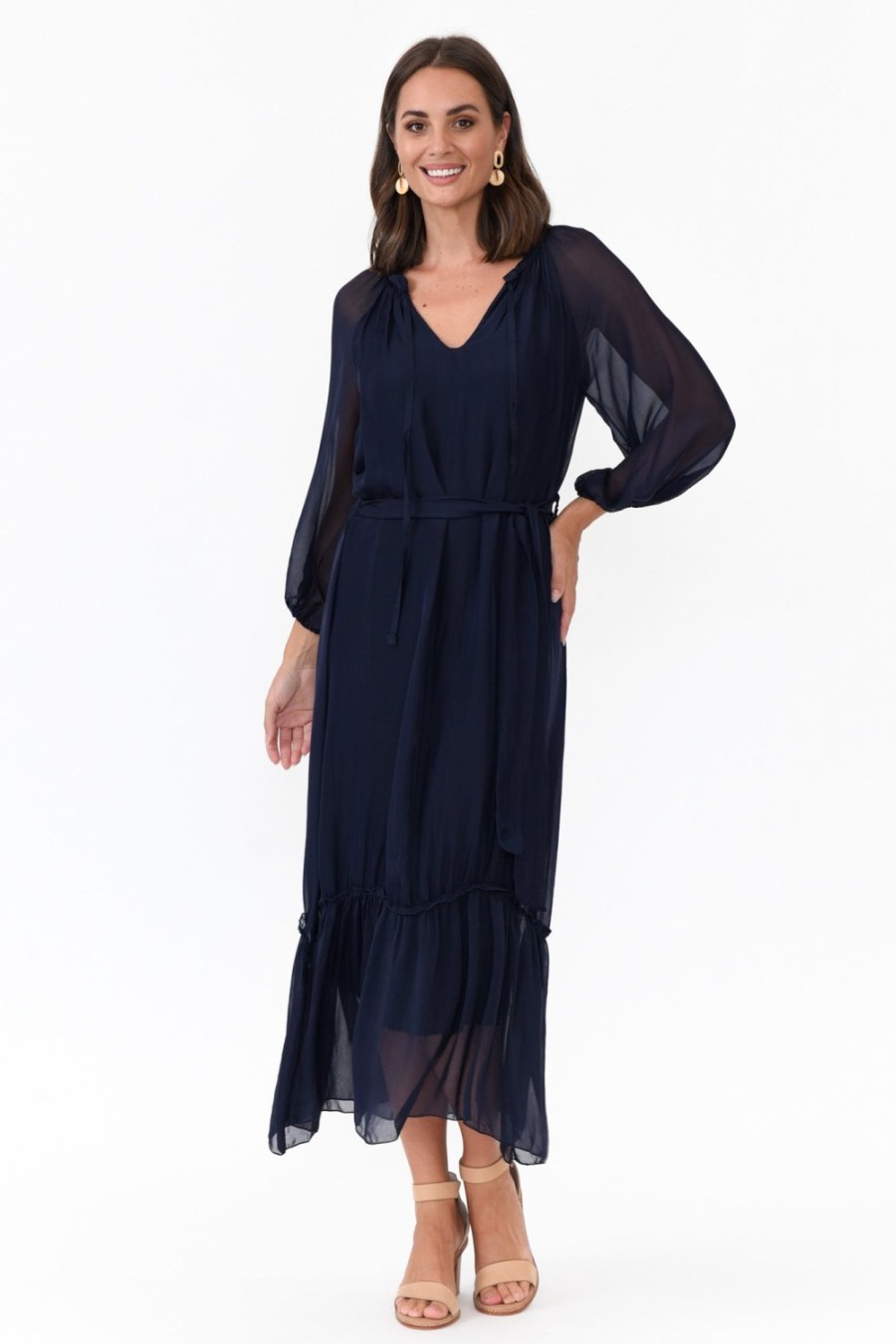 Clothing La Strada Maxi Dresses | Margo Navy Silk Maxi Dress