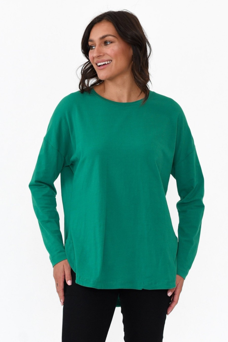 Clothing Elm Cotton Tops | Society Teal Cotton Long Sleeve Tee