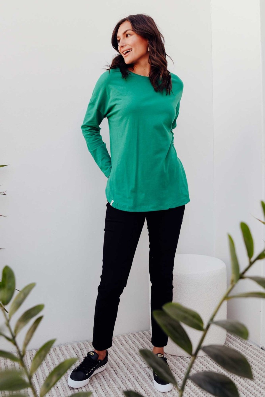 Clothing Elm Cotton Tops | Society Teal Cotton Long Sleeve Tee