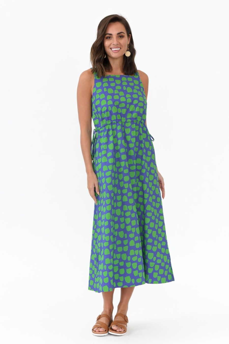 Clothing Wear Colour Cotton Dresses | Waldon Green Spot Cotton Dress