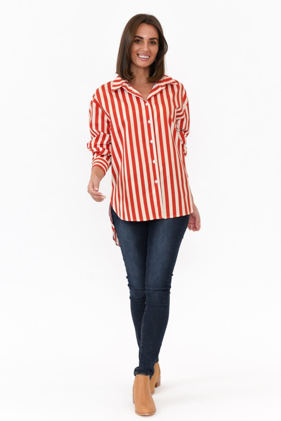 Clothing Dear Sutton Cotton Tops | Presley Red Stripe Cotton Poplin Shirt