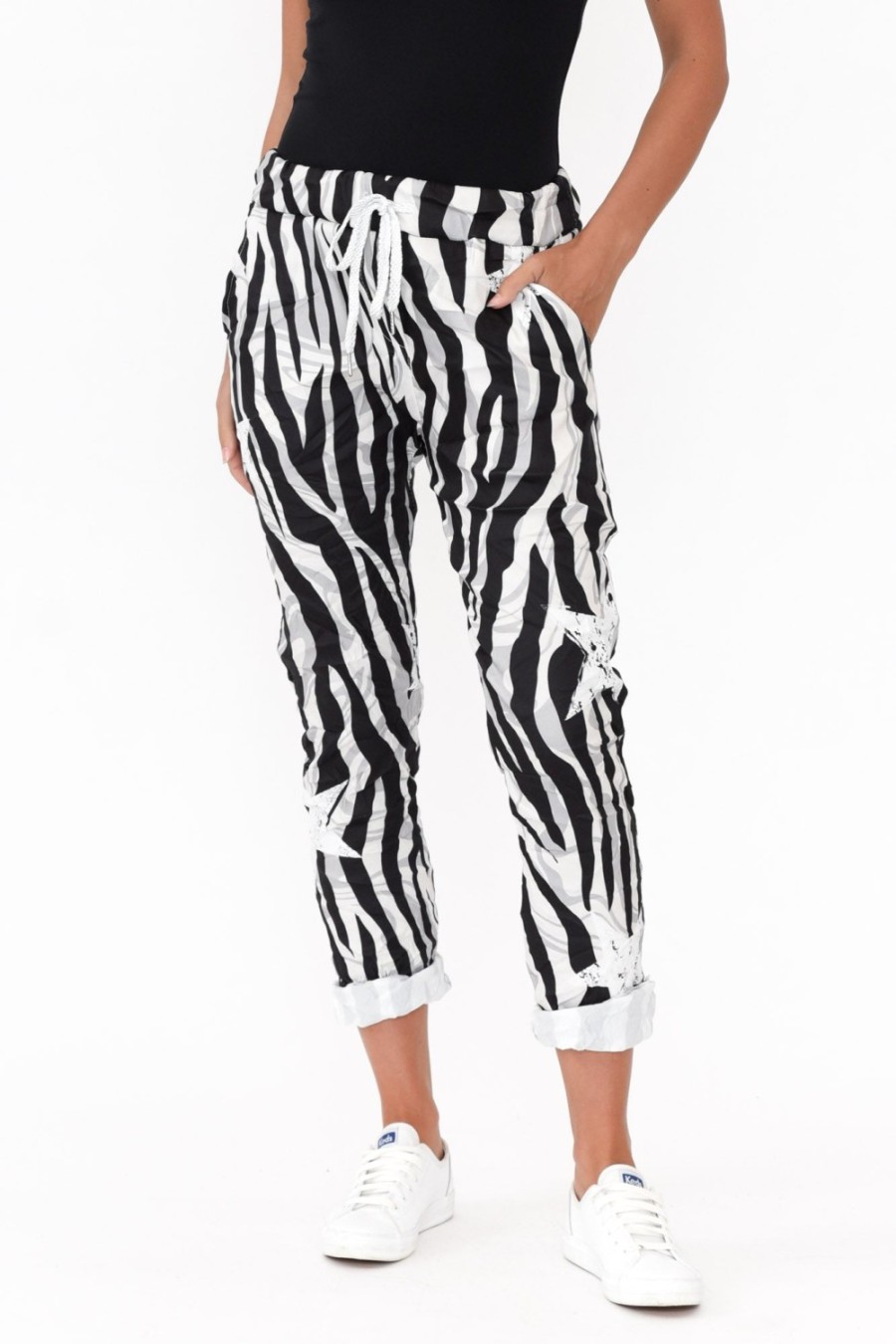 Clothing La Strada Pants | Russo Black Zebra Star Drawstring Pant