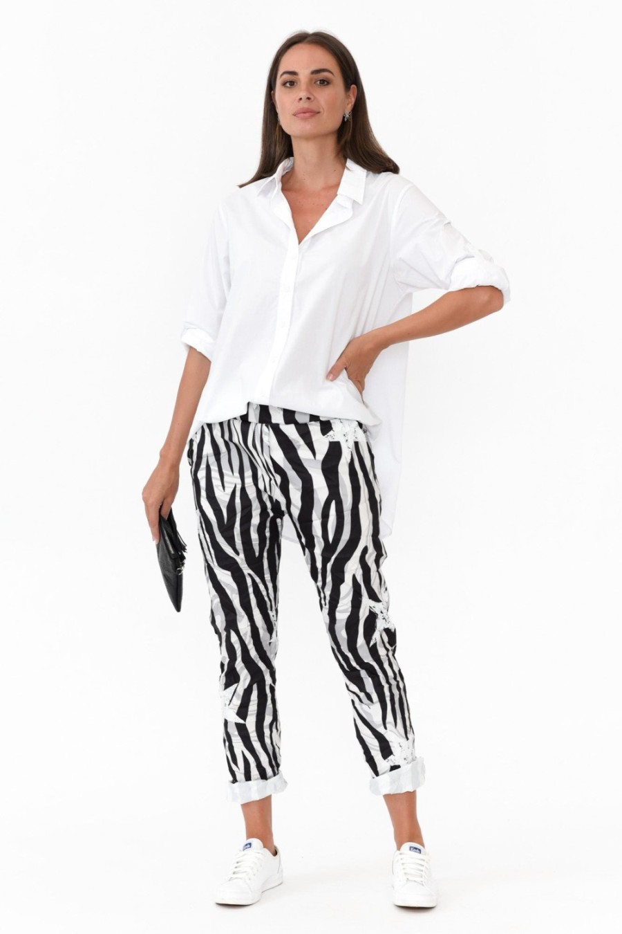 Clothing La Strada Pants | Russo Black Zebra Star Drawstring Pant