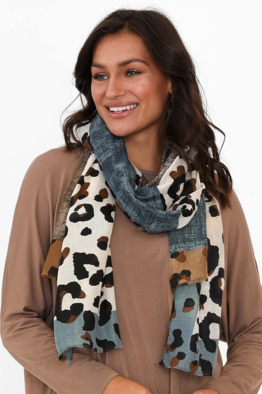 Clothing Enhance Scarves | Kelsie Blue Leopard Scarf