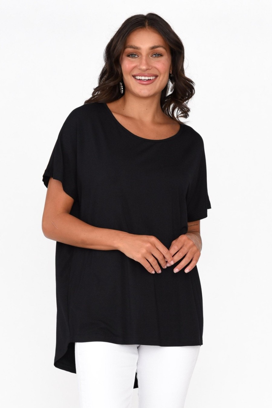 Clothing Pq Sleeved Tops | Danya Black Bamboo Top