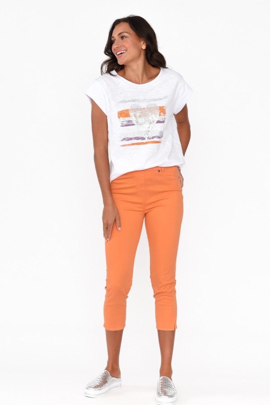 Clothing Cafe Latte Pants | Reed Orange Stretch Cotton Capri Pant