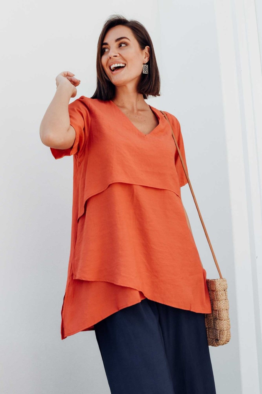 Clothing La Mode Cotton Tops | Shoshana Rust Cotton Layered Top