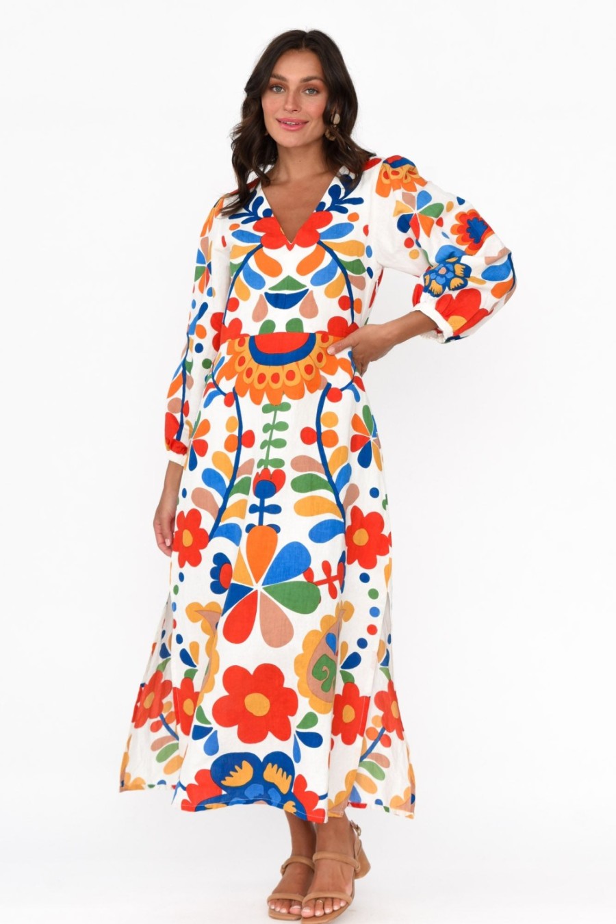 Clothing Boom Shankar Cotton Dresses | Quinn Fiesta Floral Linen Cotton Dress