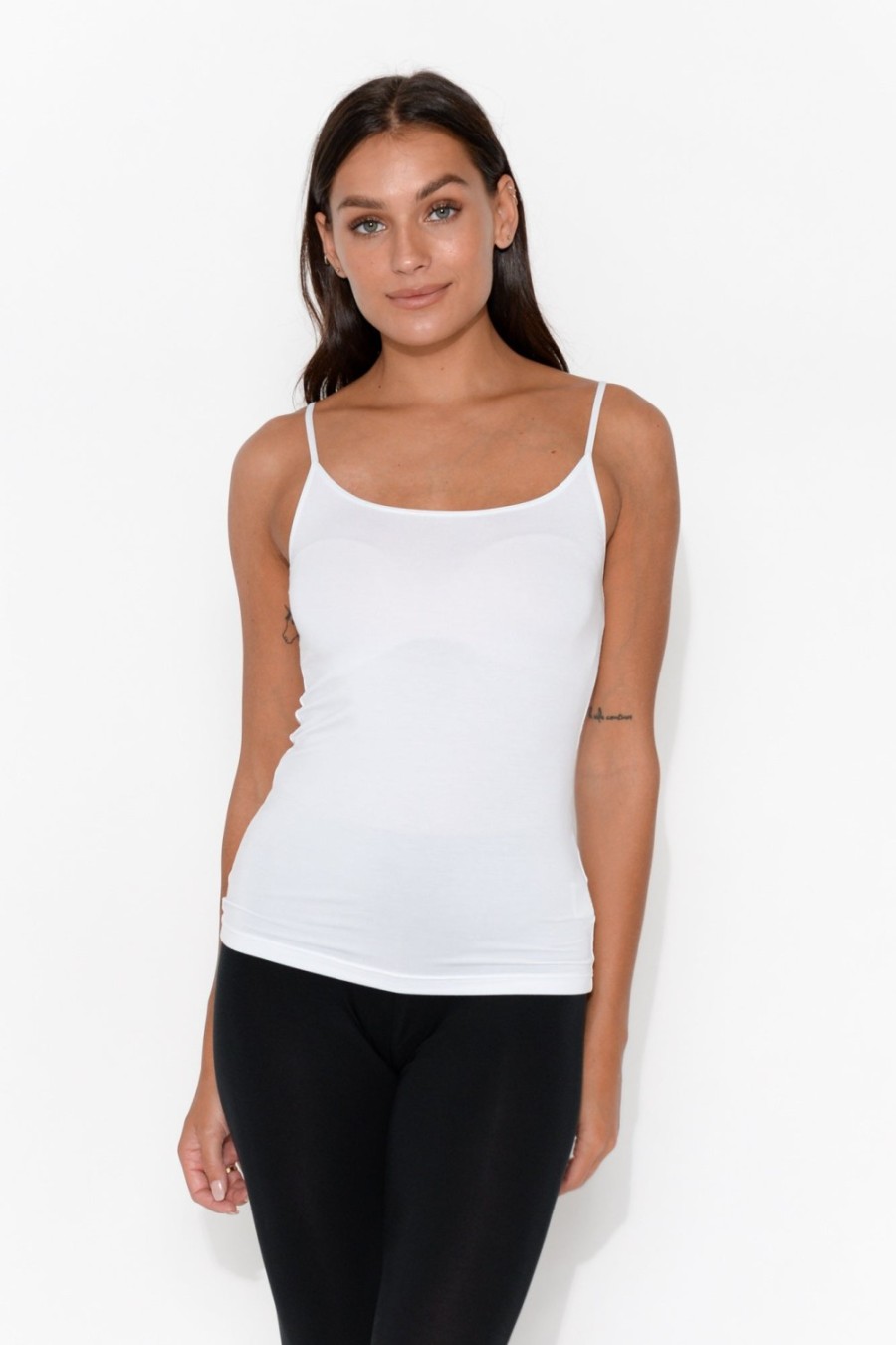 Clothing Tani Sleeveless Tops | White Micro Modal Singlet