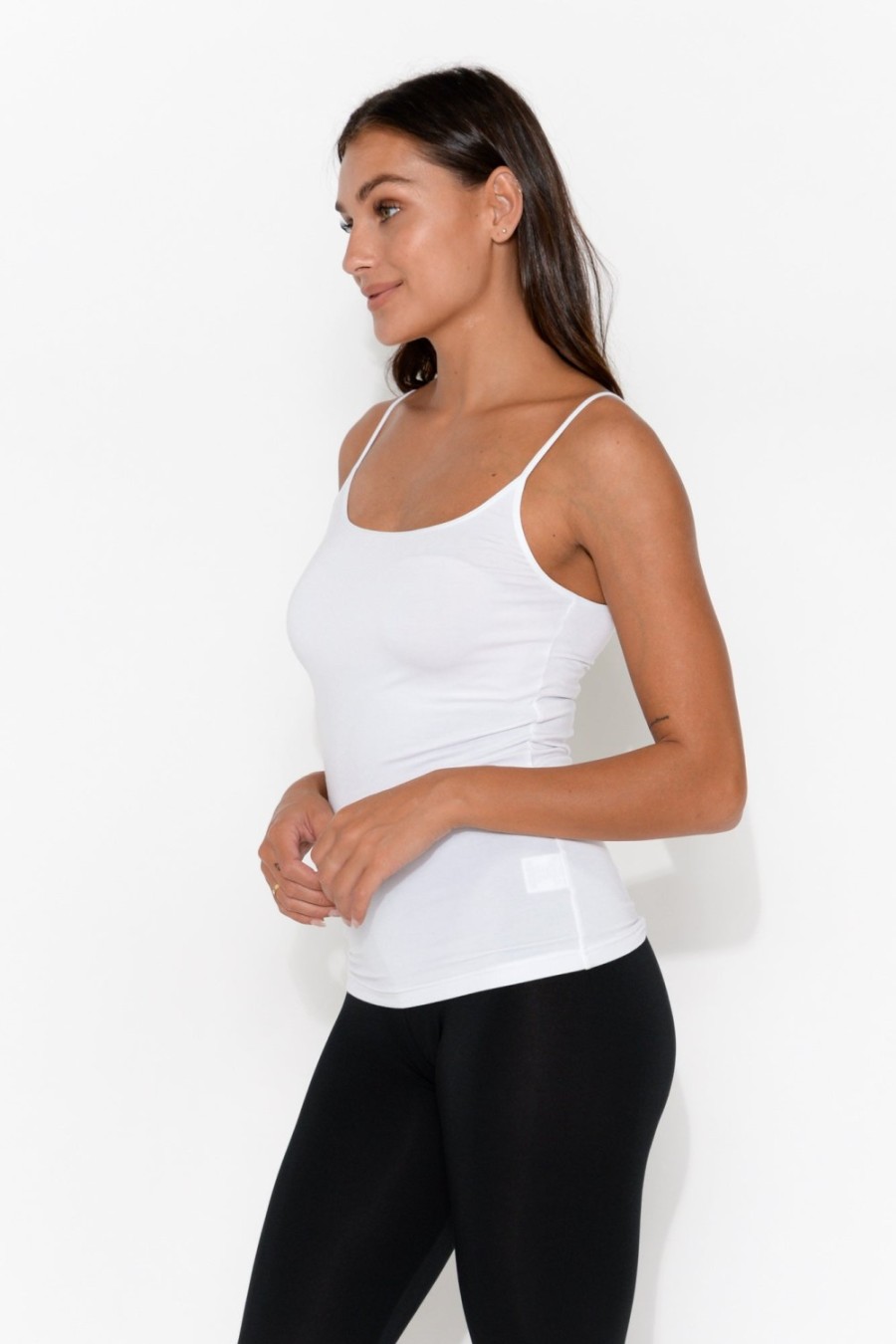 Clothing Tani Sleeveless Tops | White Micro Modal Singlet