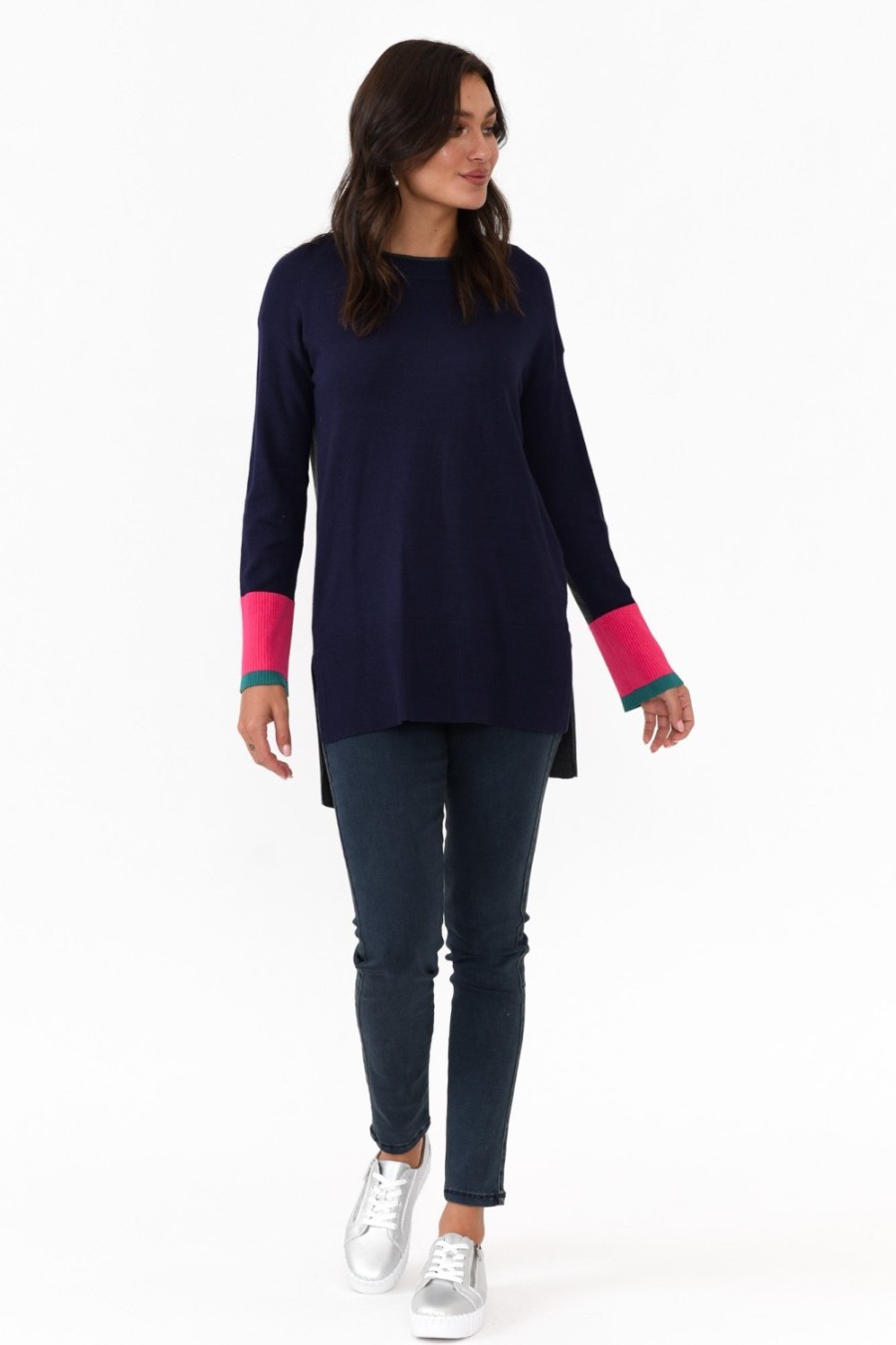 Clothing Betty Basics Knitwear | Paris Navy Colour Block Knit Jumper