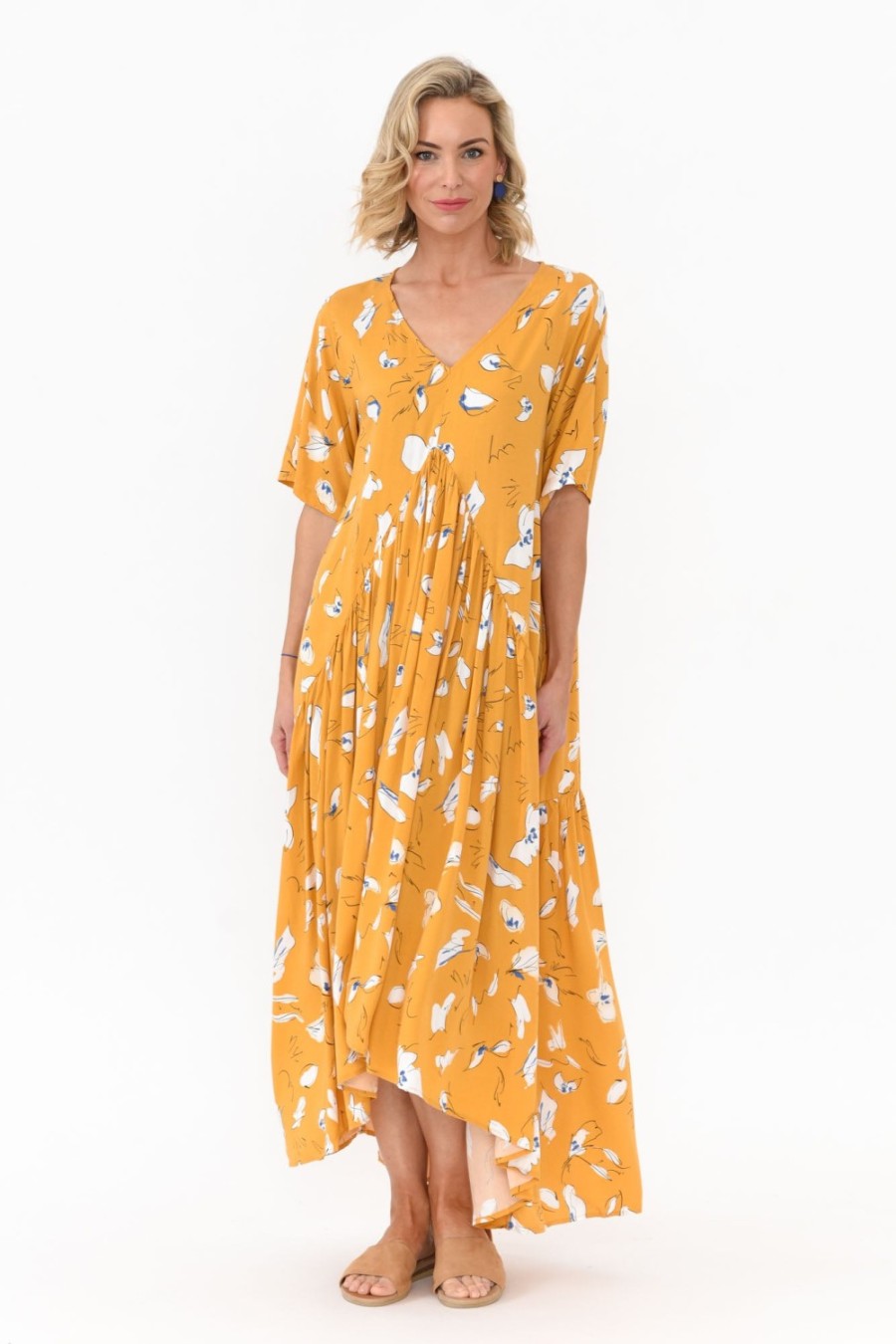 Clothing PQ Maxi Dresses | Yellow Abstract Peak Maxi Dress