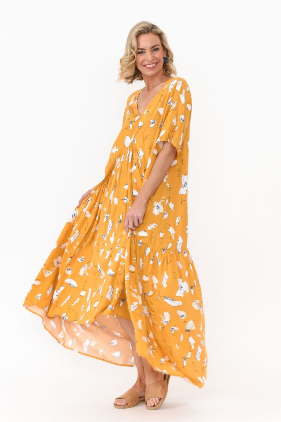 Clothing PQ Maxi Dresses | Yellow Abstract Peak Maxi Dress