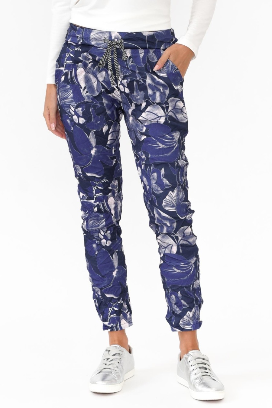 Clothing La Strada Pants | Russo Blue Floral Drawstring Pant