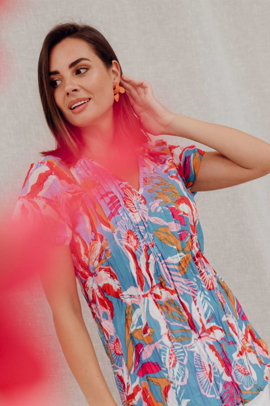 Clothing One Summer Cotton Tops | Fia Blue Tropical Cotton Top