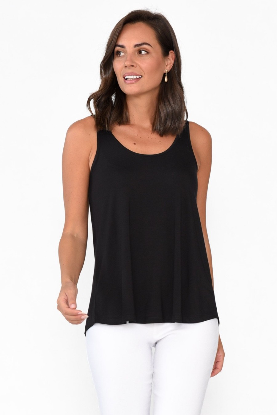 Clothing Bamboo Body Sleeveless Tops | Black Bamboo Relaxed Singlet