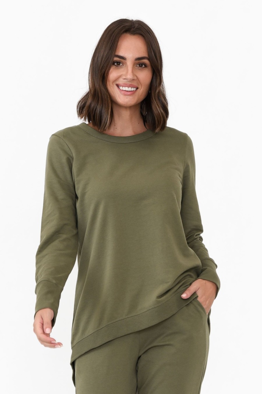 Clothing Betty Basics Jumpers | Dolly Khaki Cotton Jumper