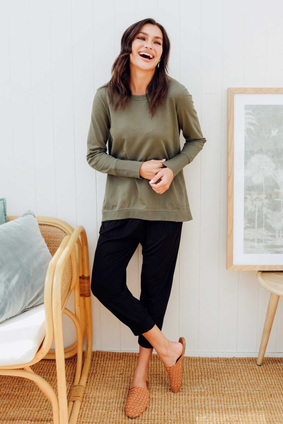 Clothing Betty Basics Jumpers | Dolly Khaki Cotton Jumper