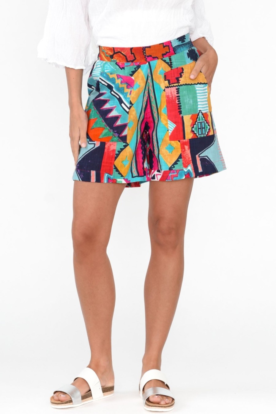 Clothing Orientique Shorts | Zio Blue Abstract Organic Cotton Shorts