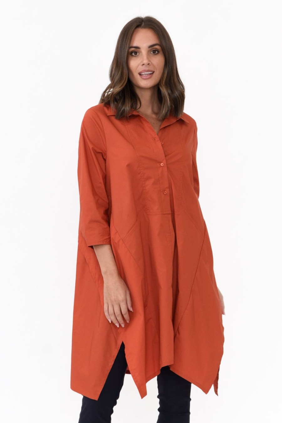 Clothing Tirelli Cotton Tops | Colson Rust Cotton Tunic