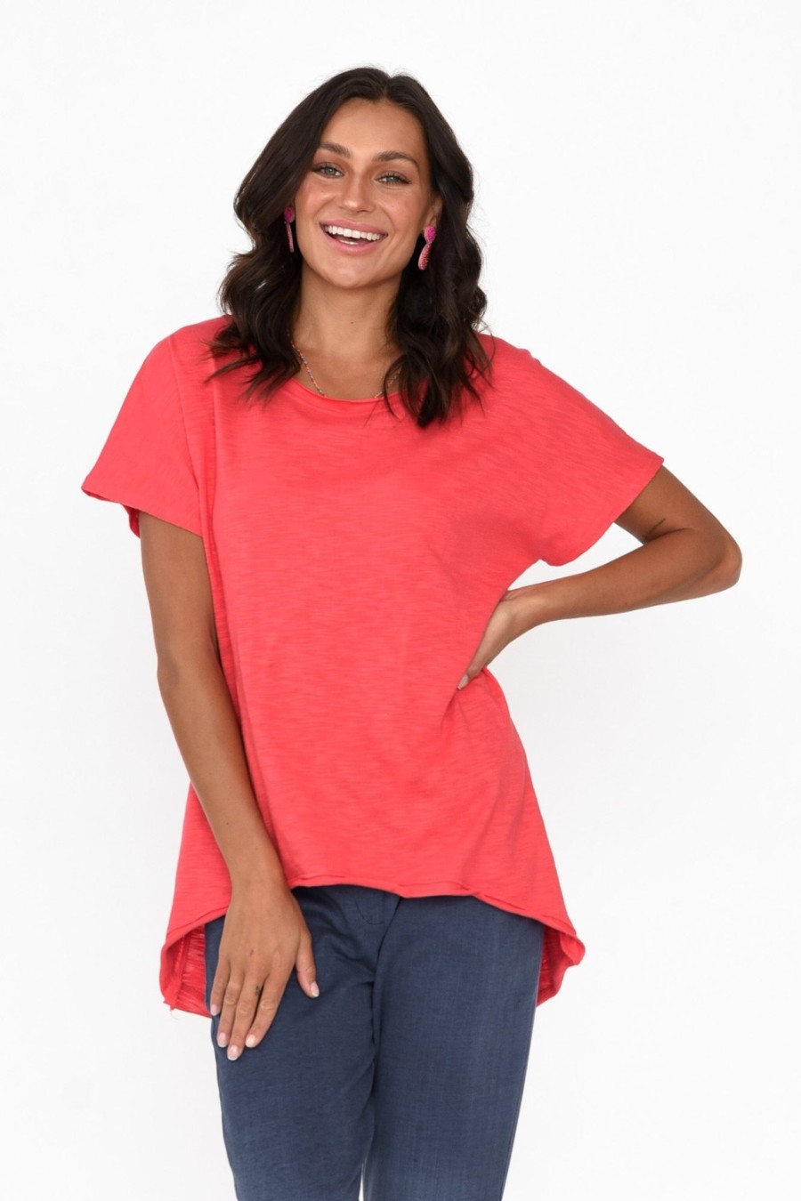 Clothing Slate the Label Cotton Tops | Cindi Red Cotton Blend Tee