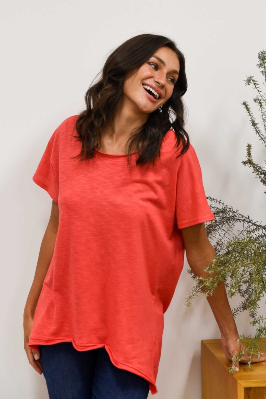 Clothing Slate the Label Cotton Tops | Cindi Red Cotton Blend Tee