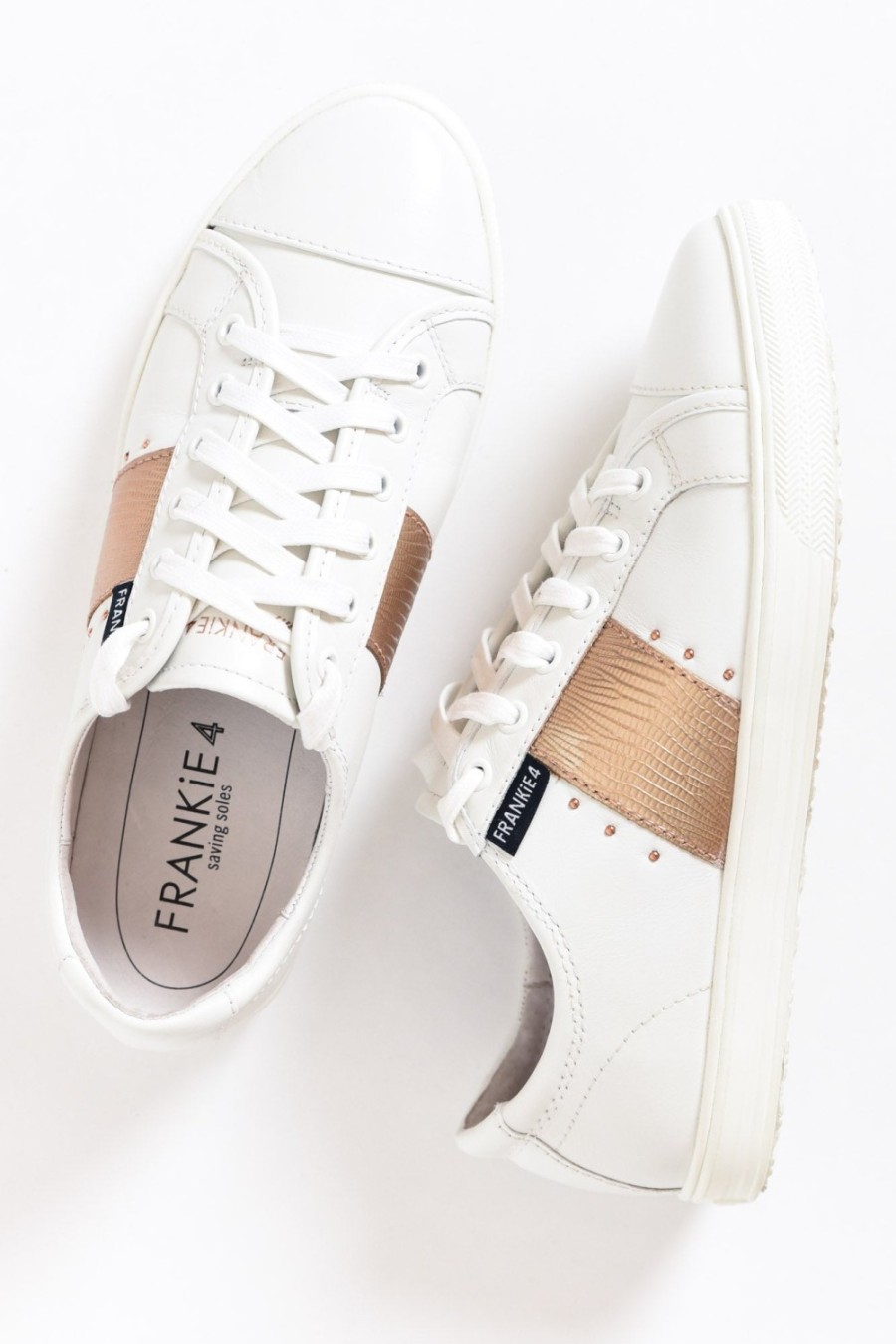 Shoes Frankie4 White Sneakers | Elena Ii White/Rose Gold Lizard Emboss Sneaker