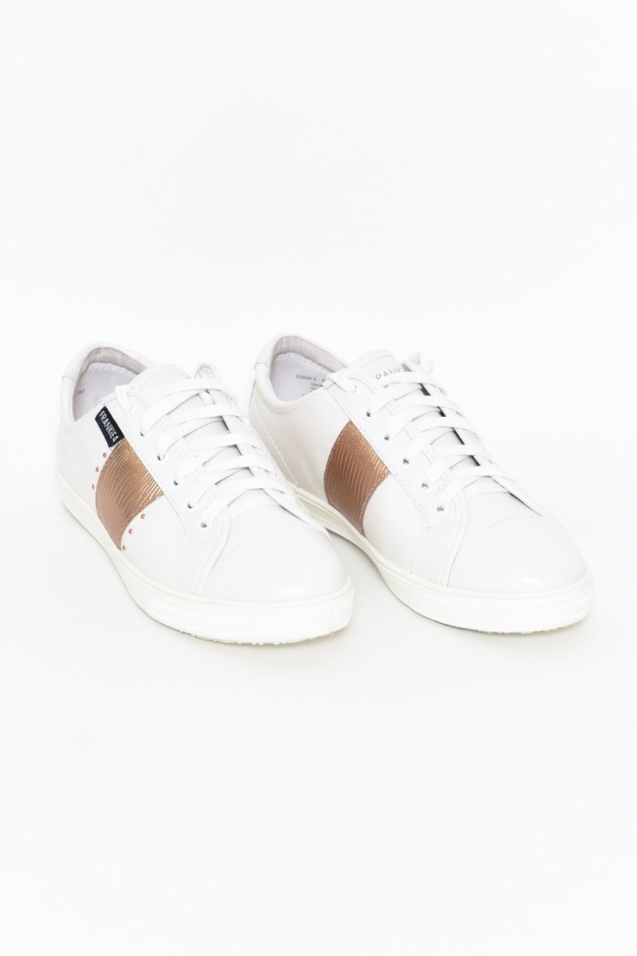 Shoes Frankie4 White Sneakers | Elena Ii White/Rose Gold Lizard Emboss Sneaker