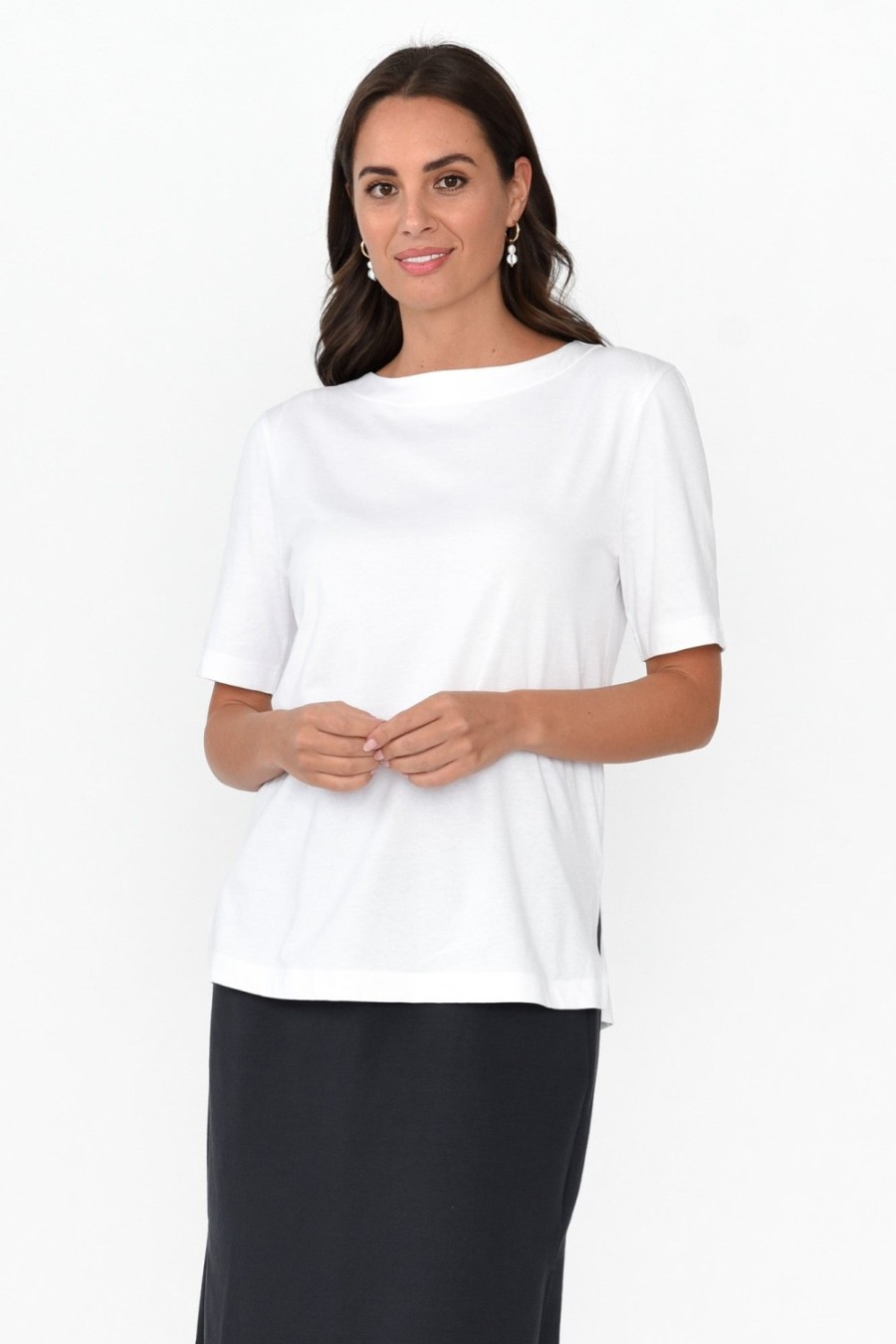 Clothing Betty Basics Cotton Tops | Rosalie White Cotton Tee