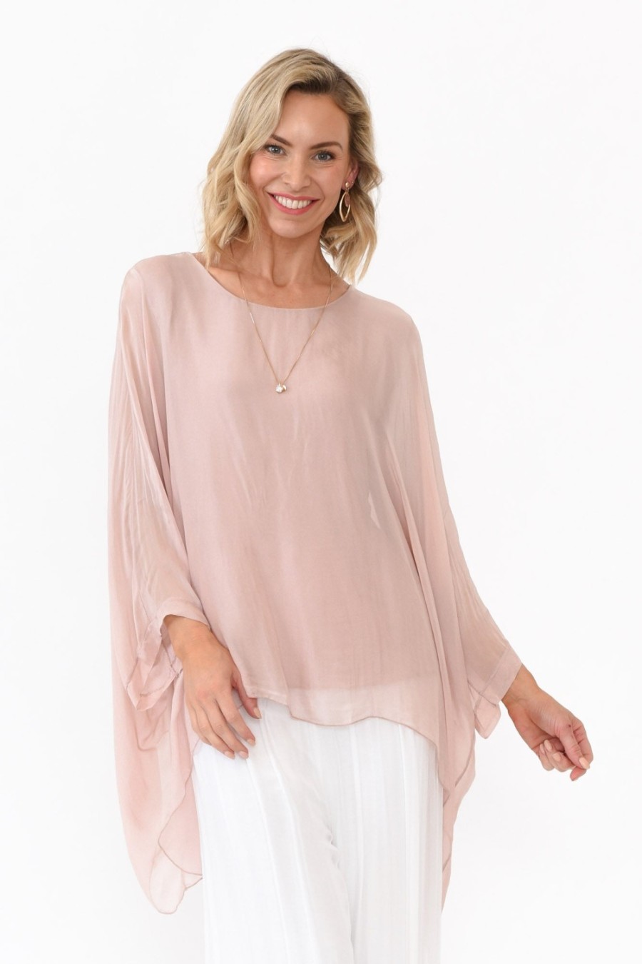 Clothing La Strada Sleeved Tops | Trevino Blush Silk Overlay Top