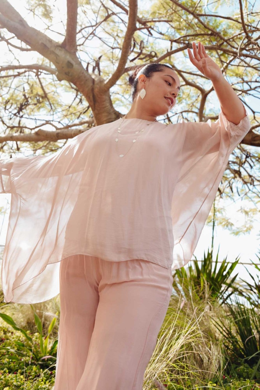 Clothing La Strada Sleeved Tops | Trevino Blush Silk Overlay Top