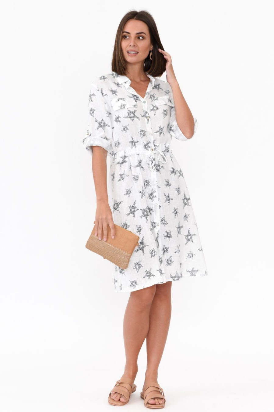 Clothing Threadz Linen Dresses | Jada White Star Linen Dress