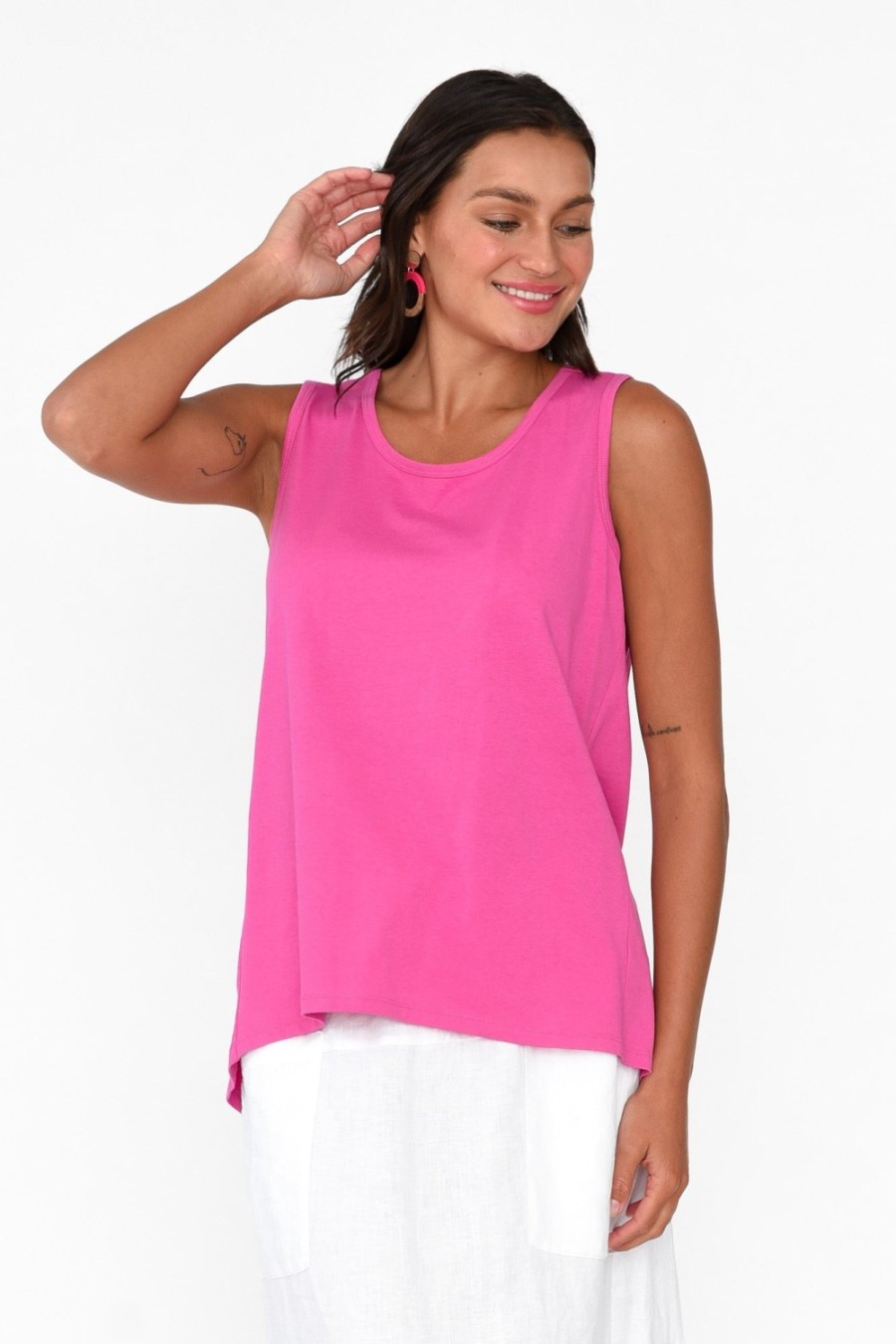 Clothing Betty Basics Cotton Tops | Josie Hot Pink Cotton Tank