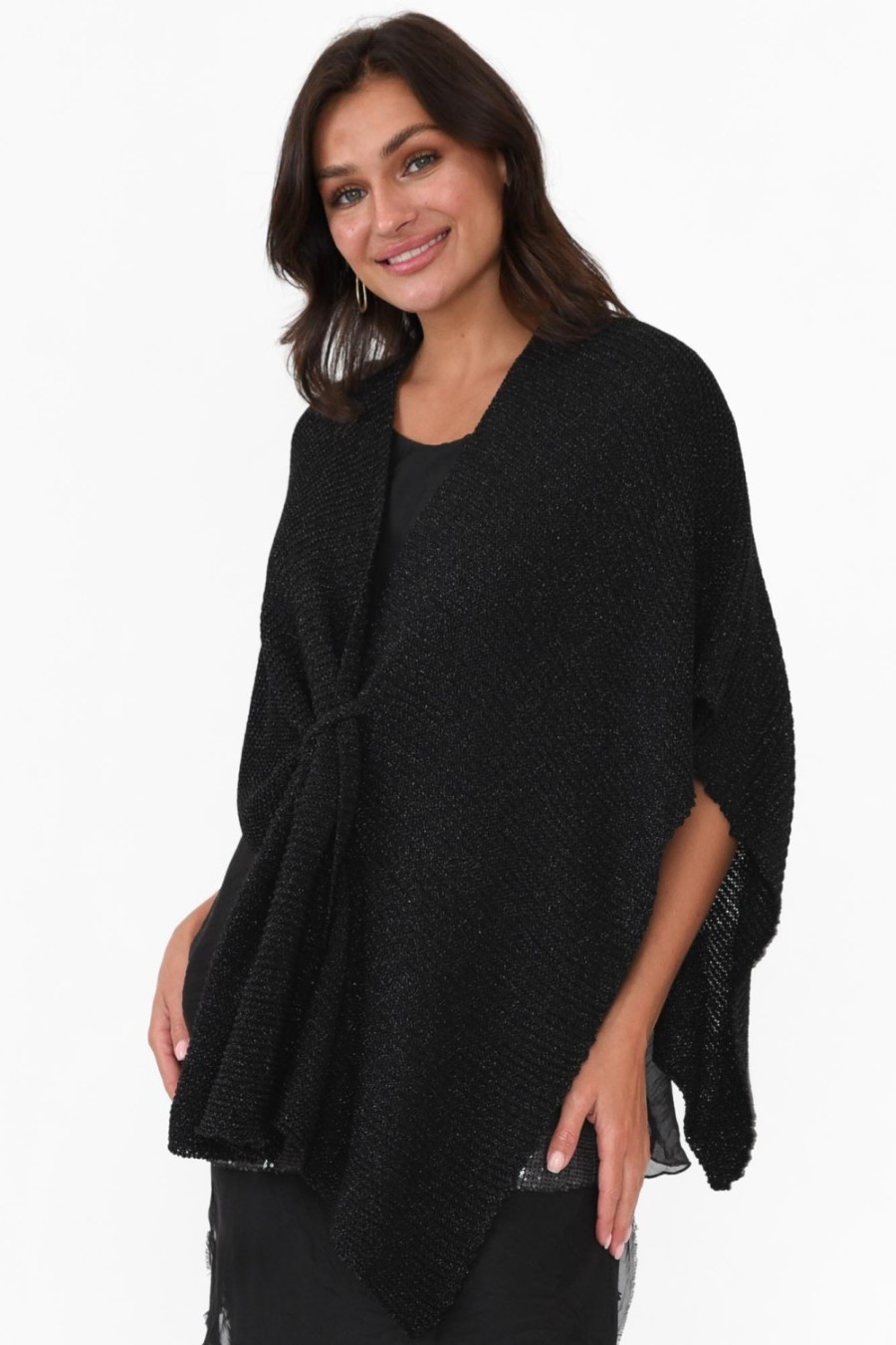 Clothing La Strada Ponchos | Dublin Black Metallic Wrap