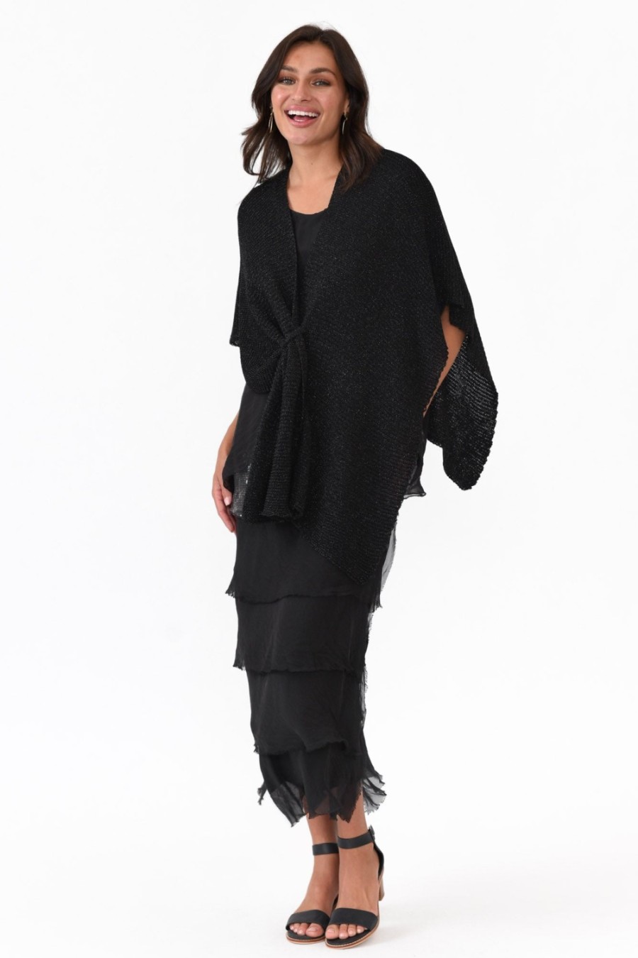 Clothing La Strada Ponchos | Dublin Black Metallic Wrap