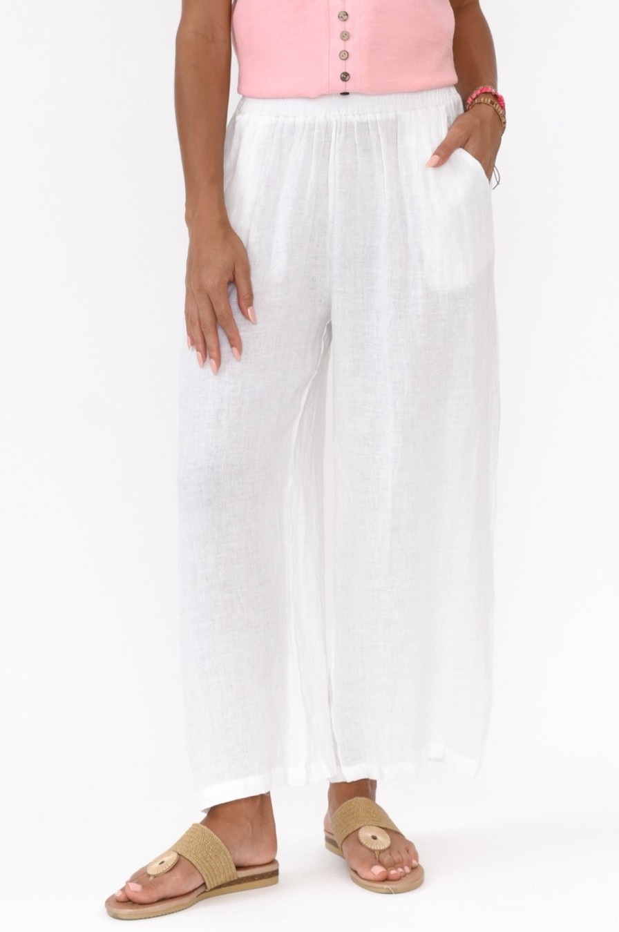 Clothing Cali and Co Pants | Emilio White Linen Wide Leg Pant