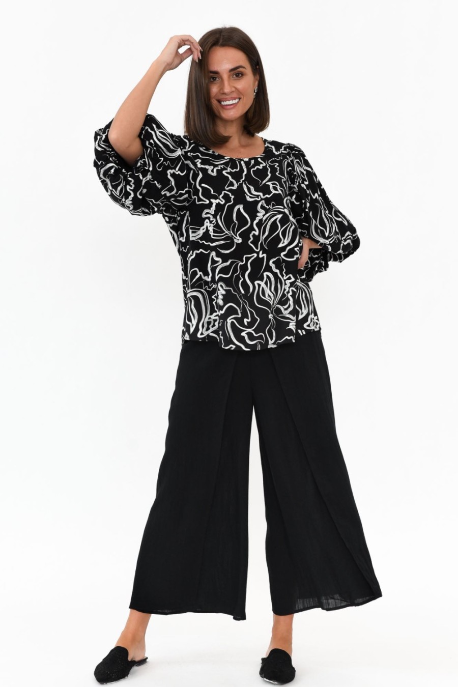 Clothing Willow Tree Pants | Gianna Black Linen Wide Leg Pant