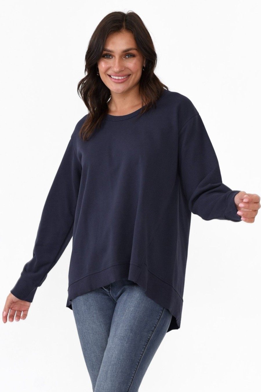 Clothing 3rd Story Cotton Tops | Newhaven Navy Cotton Jumper