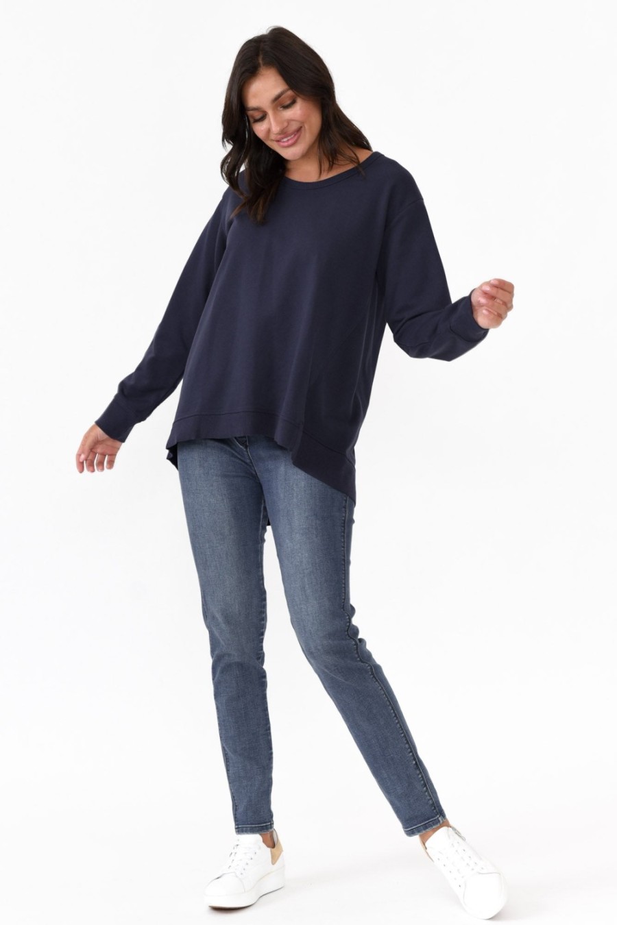 Clothing 3rd Story Cotton Tops | Newhaven Navy Cotton Jumper