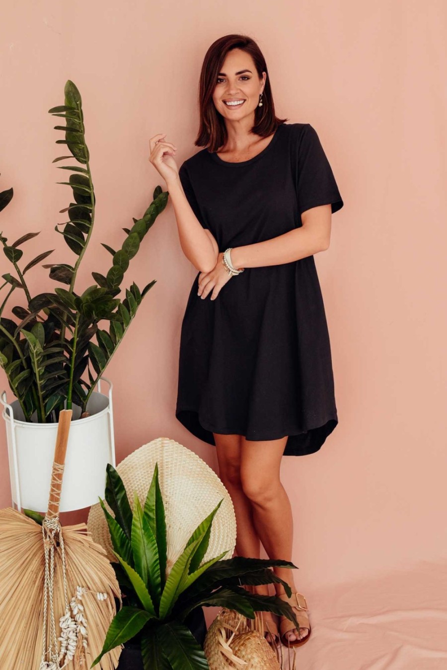 Clothing Betty Basics Cotton Dresses | Nyree Black Hi Lo Cotton Dress