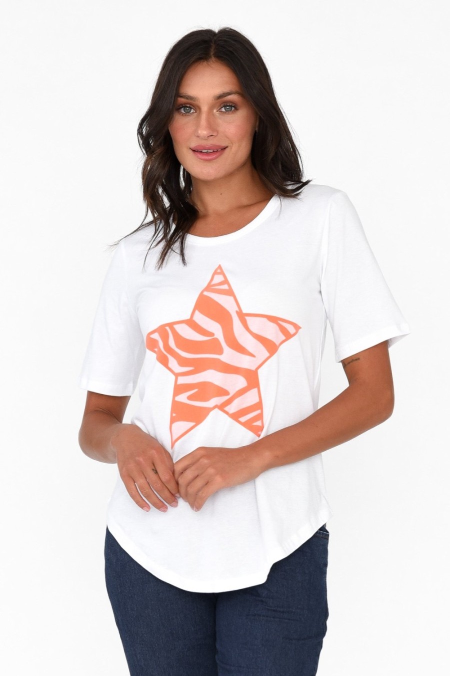 Clothing Betty Basics Cotton Tops | Ariana Pink Zebra Star Cotton Tee