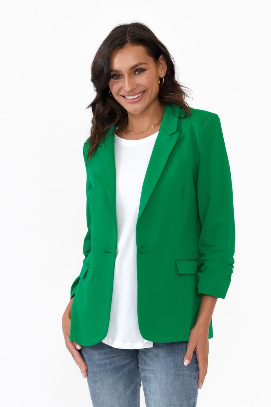 Clothing Betty Basics Jackets | Merci Green Ponte Blazer